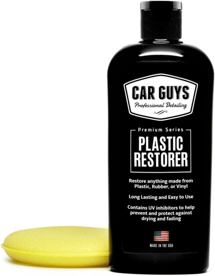 CAR GUYS Plastic Restorer | Bring Plastic, Rubber, and Vinyl Back to Life! | User Friendly Trim Restorer | Safe Auto Detailing Supplies | 8 Oz Kit with Foam Applicator - Image 1