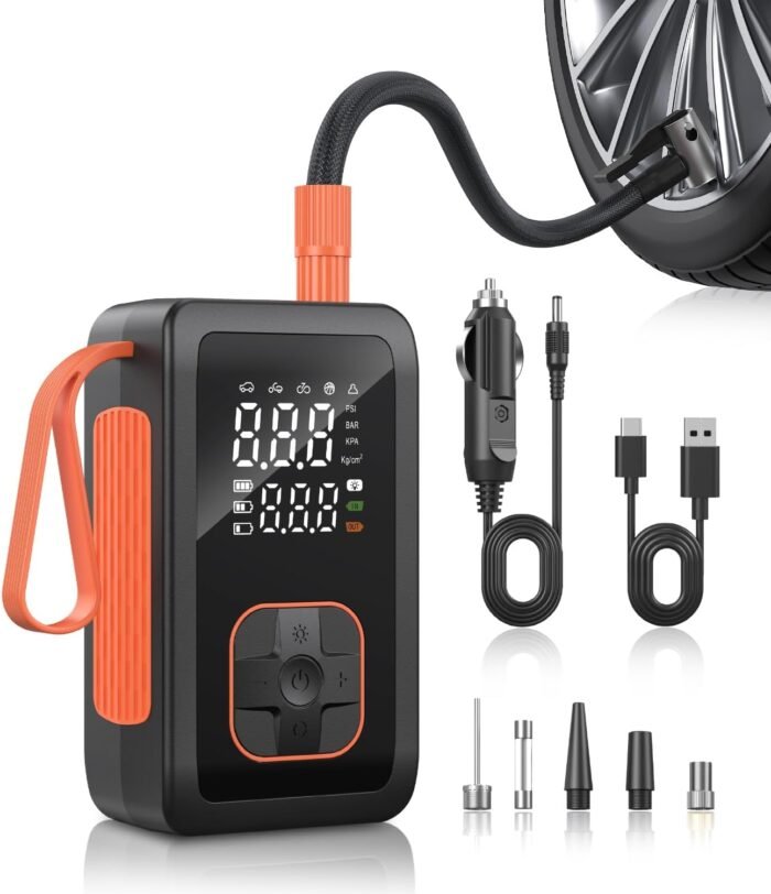 Tire Inflator Portable Air Compressor, 180PSI & 15000mAh Cordless Air Pump for Car Tires with Pressure Gauge, 3X Faster Tire Pump with Cigarette Lighter Plug for Car, Motorcycle, Bicycle, Ball(Black) - Image 1