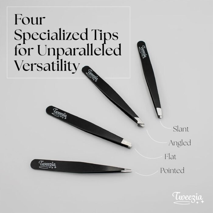 TWEEZIA Stainless Steel Tweezer Set - 4 Precision Tweezers with Mirror & Leather Case - Ideal Eyebrow Kit, Ingrown Hair Tweezers, Splinter Removal Kit or Pointed Tweezers for Beauty and Personal Care - Image 4