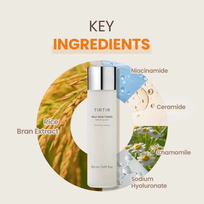 TIRTIR Milk Skin Rice Toner - Deep Moisturizing, Hydrating and Refreshing for face, Niacinamide, Ceramide, Rice Bran Extract, Nature-Oriented Ingredients, Korean Skin Care, Vegan, 150ml / 5.07 fl.oz. - Image 5