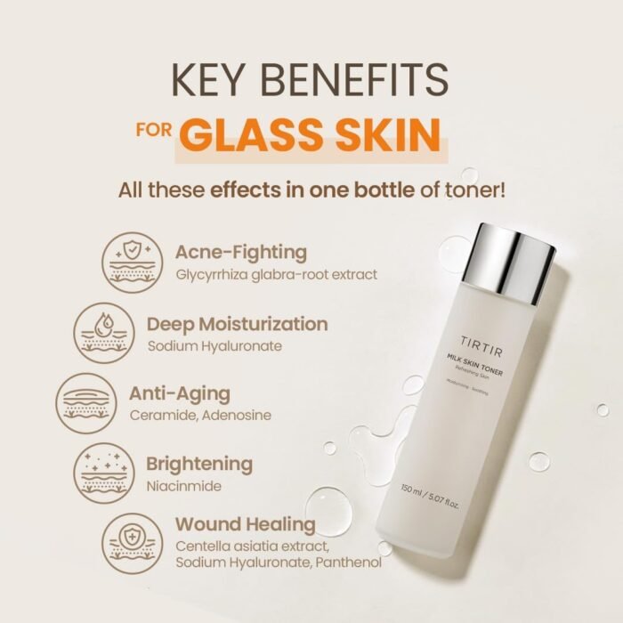 TIRTIR Milk Skin Rice Toner - Deep Moisturizing, Hydrating and Refreshing for face, Niacinamide, Ceramide, Rice Bran Extract, Nature-Oriented Ingredients, Korean Skin Care, Vegan, 150ml / 5.07 fl.oz. - Image 4