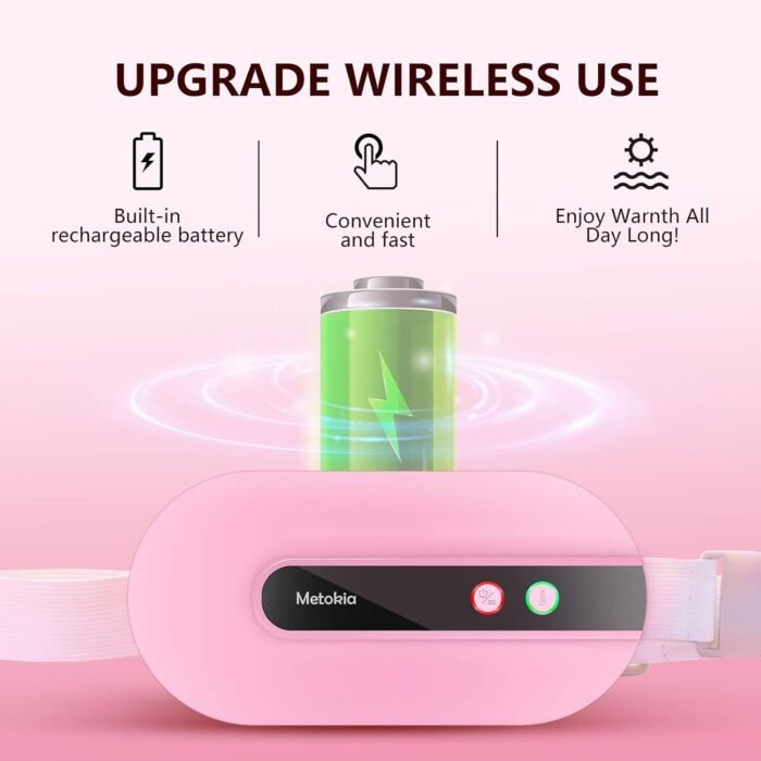 Portable Cordless Heating Pad, Heating Pad for Back Pain with 3 Heat Levels & 3 Vibration Massage Modes, Portable Electric Fast Heating Belly Wrap Belt for Women and Girl(Pink) - Image 2