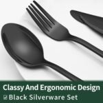 EWFEN 24-Piece Black Silverware Set with Steak Knives, Flatware for 4, Food-Grade Stainless Steel Tableware Cutlery Set, Mirror Finished Utensil Sets Home Restaurant - Image 3