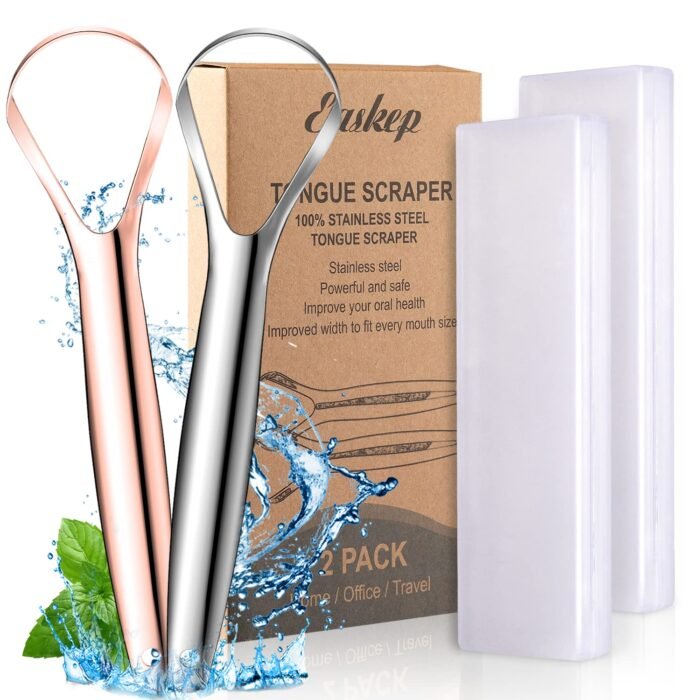 Tongue Scraper (2 Pack), Wide-Head Tongue Cleaner with Nice Carrying Box, Easkep 100% Stainless Steel Tongue Scrapers Cleaners, for Men, Women, Adults, Kids - Image 1