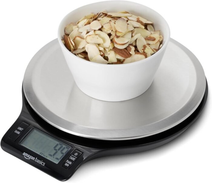 Amazon Basics Digital Kitchen Scale with LCD Display, Batteries Included, Weighs up to 11 pounds, Black and Stainless Steel - Image 2