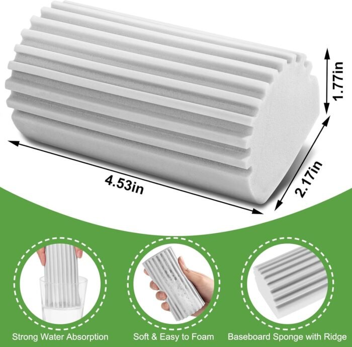 4-Pack Damp Clean Duster Sponge,Reusable Magic Dusting Sponge Brush for Cleaning Blinds, Glass, Baseboards,Vents,Railings,Mirrors,Window Track Grooves and Faucets (Grey,Yellow,Pink,Green) - Image 2