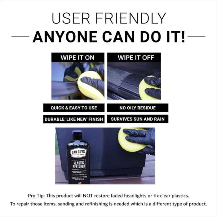 CAR GUYS Plastic Restorer | Bring Plastic, Rubber, and Vinyl Back to Life! | User Friendly Trim Restorer | Safe Auto Detailing Supplies | 8 Oz Kit with Foam Applicator - Image 3