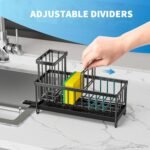 Cisily Black Sponge Holder for Kitchen Sink, Sink Caddy Organizer with High Brush Holder, Kitchen Countertop Organizers and Storage Essentials, Rustproof 304 Stainless Steel, Soap Dispenser Organize - Image 4