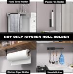Paper Towel Holder - Self-Adhesive or Drilling, Matte Black, Upgraded Aluminum Kitchen Roll Dispenser Under Cabinet, Lighter but Stronger Than Stainless Steel! - Image 4