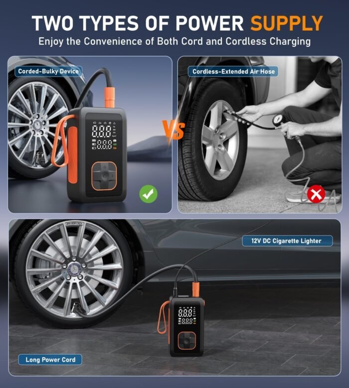 Tire Inflator Portable Air Compressor, 180PSI & 15000mAh Cordless Air Pump for Car Tires with Pressure Gauge, 3X Faster Tire Pump with Cigarette Lighter Plug for Car, Motorcycle, Bicycle, Ball(Black) - Image 2