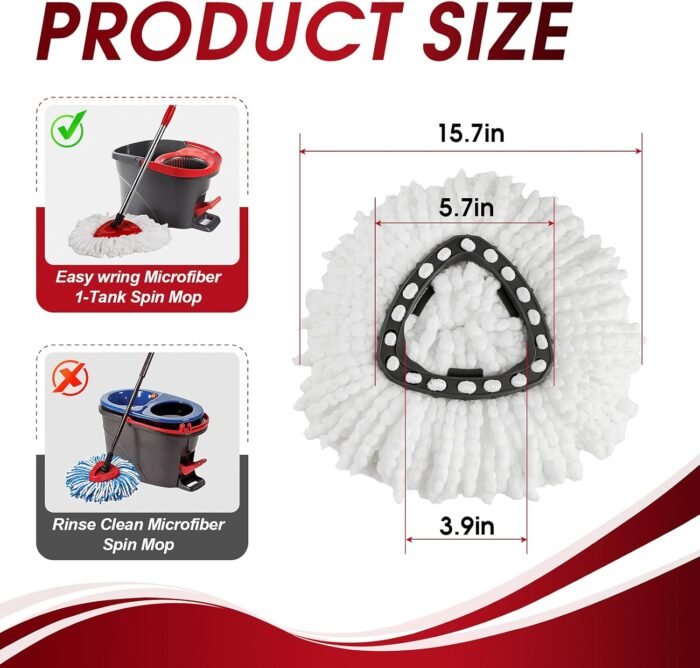 20Pack Mop Replace Head, 100% Microfiber Spin Mop Refill Compatible with O-Ceda Easy Wring 1-Tank System, Spin Mop Head Replacement for Easy Household Deep Cleaning & Machine Washable - Image 2