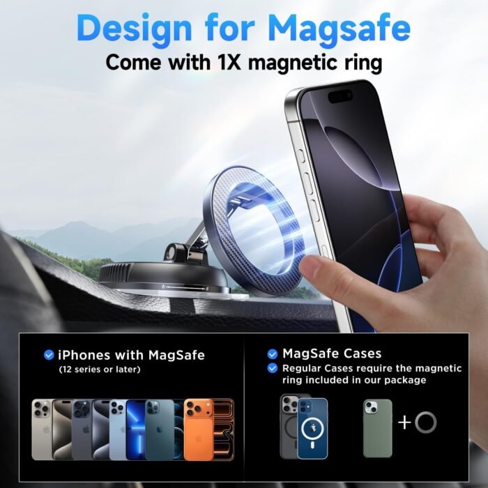 Car Phone Holder for Magsafe [78+LBS Strongest Suction & 2400gf Magnetic] 360° Adjustable Car Phone Mount, Phone Holders for Your Car for iPhone 17 Pro Max 16 15 14 13 12 Air Plus (Carbon Fiber) - Image 6