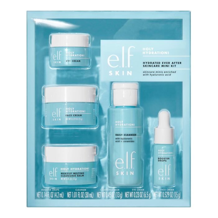 e.l.f. SKIN Holy Hydration! Hydrated Ever After Skincare Mini Kit, Cleanser, Makeup Remover, Moisturiser & Eye Cream For Hydrating Skin, Airplane-Friendly Sizes - Image 1