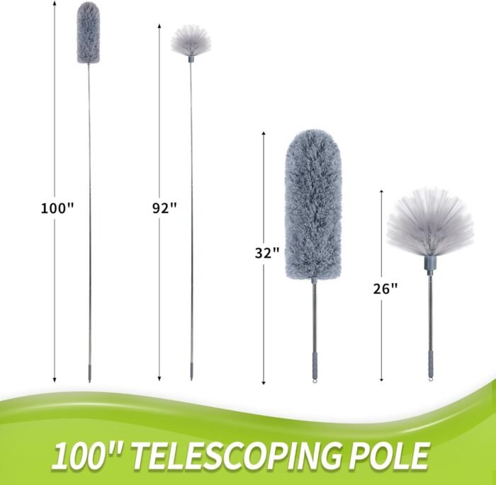 Cobweb Duster with Extension Pole, Spider Web Brush & Ceiling Cleaning Kit, 100" Microfiber Feather Duster Cleaner with Washable Head for Ceiling Fan, Furniture, Home - Image 4