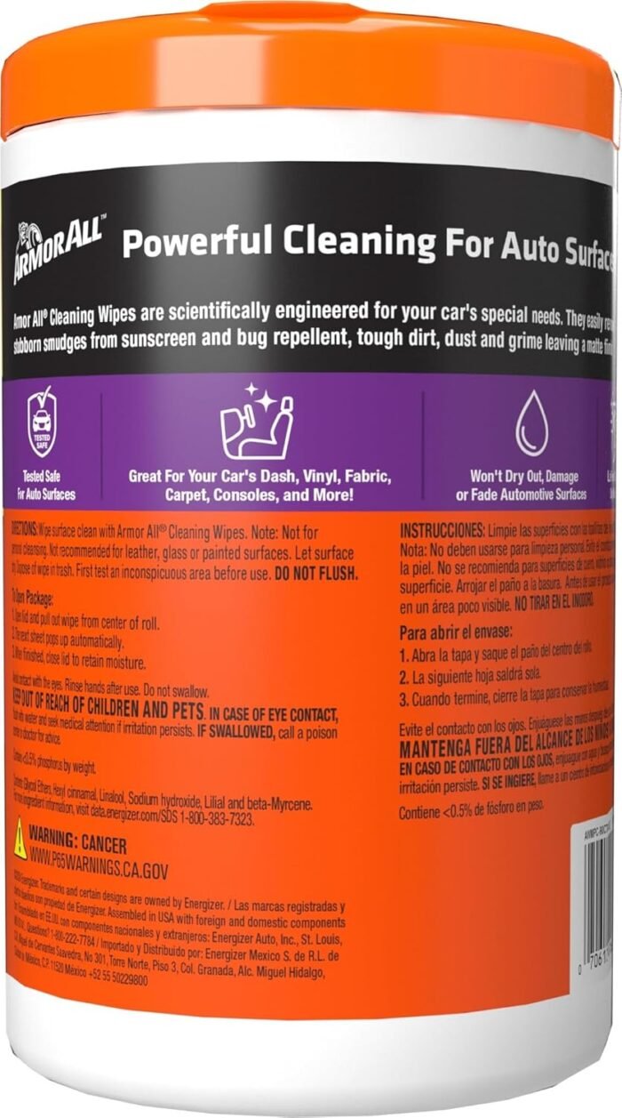 Armor All Car Cleaning Wipes, Wipes for Car Interior and Car Exterior, 90 Wipes Each - Image 7