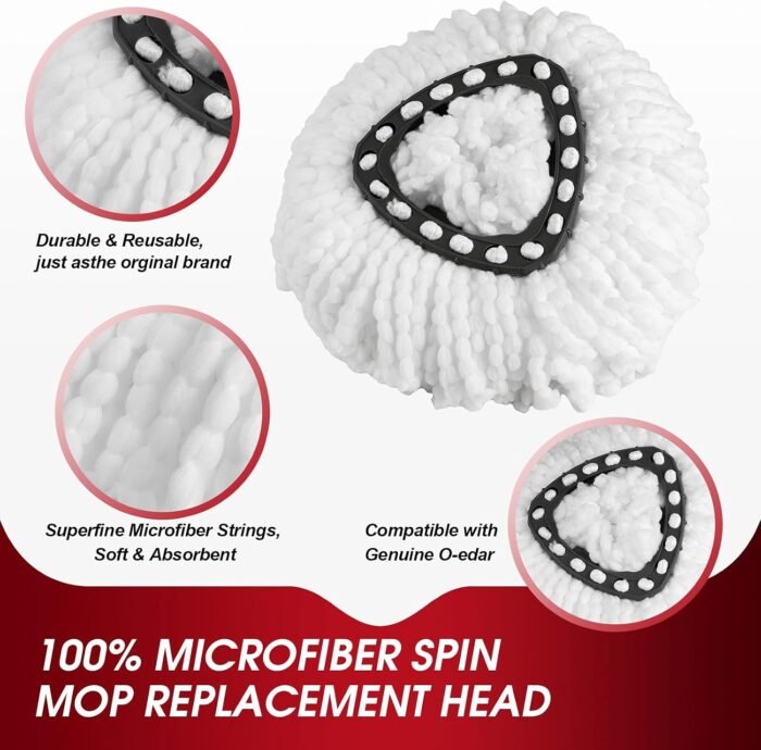 20Pack Mop Replace Head, 100% Microfiber Spin Mop Refill Compatible with O-Ceda Easy Wring 1-Tank System, Spin Mop Head Replacement for Easy Household Deep Cleaning & Machine Washable - Image 3