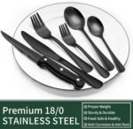 EWFEN 24-Piece Black Silverware Set with Steak Knives, Flatware for 4, Food-Grade Stainless Steel Tableware Cutlery Set, Mirror Finished Utensil Sets Home Restaurant - Image 5