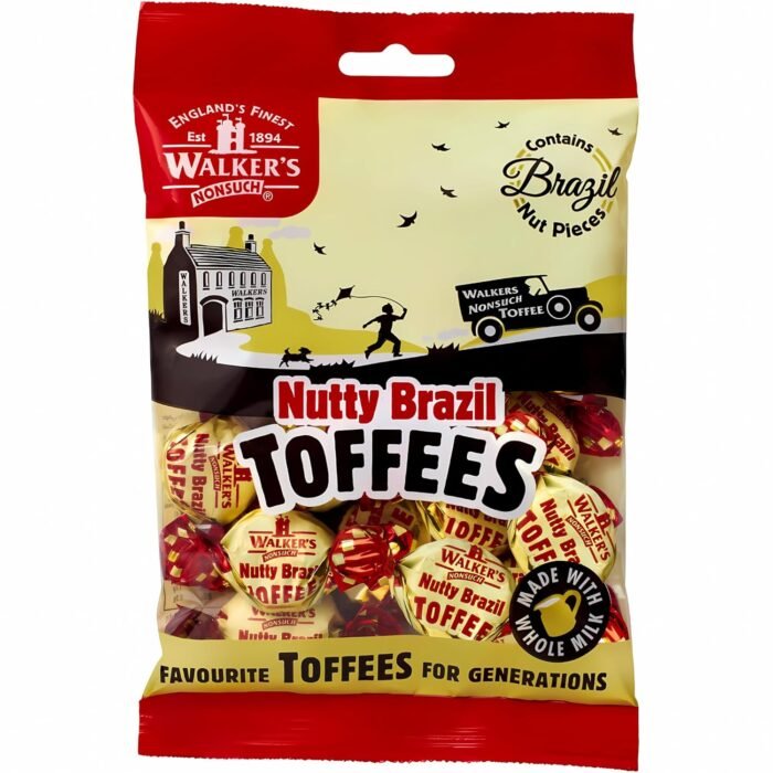Walkers Nonsuch Nutty Brazil Toffees Bag 5.29 Oz (150g) – British Candy with Brazil Nuts, Individually Wrapped Butter Toffee Candy, English Toffee Sweets & Gourmet Food Gifts from UK - Image 1