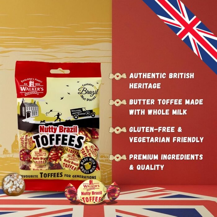 Walkers Nonsuch Nutty Brazil Toffees Bag 5.29 Oz (150g) – British Candy with Brazil Nuts, Individually Wrapped Butter Toffee Candy, English Toffee Sweets & Gourmet Food Gifts from UK - Image 4