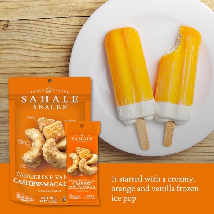 Sahale Snacks Tangerine Vanilla Cashew-Macadamia Glazed Mix, 4 oz Pouches (6 Packs) - Dry-Roasted Deluxe Mixed Nuts with Mangoes & Madagascar Vanilla - Non-GMO, Kosher, & Certified Gluten-Free Snacks - Image 3
