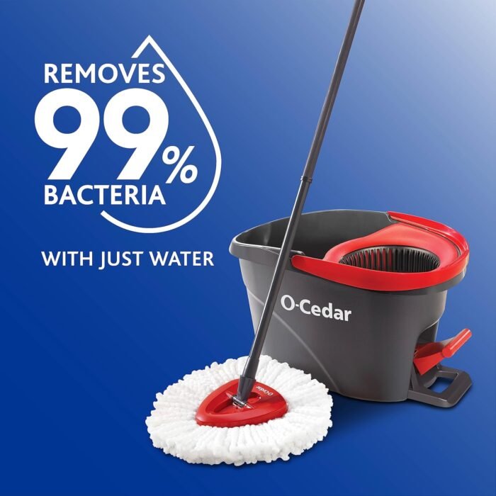 O-Cedar EasyWring Microfiber Spin Mop & Bucket Floor Cleaning System + 2 Extra Refills, Red/Gray - Image 2
