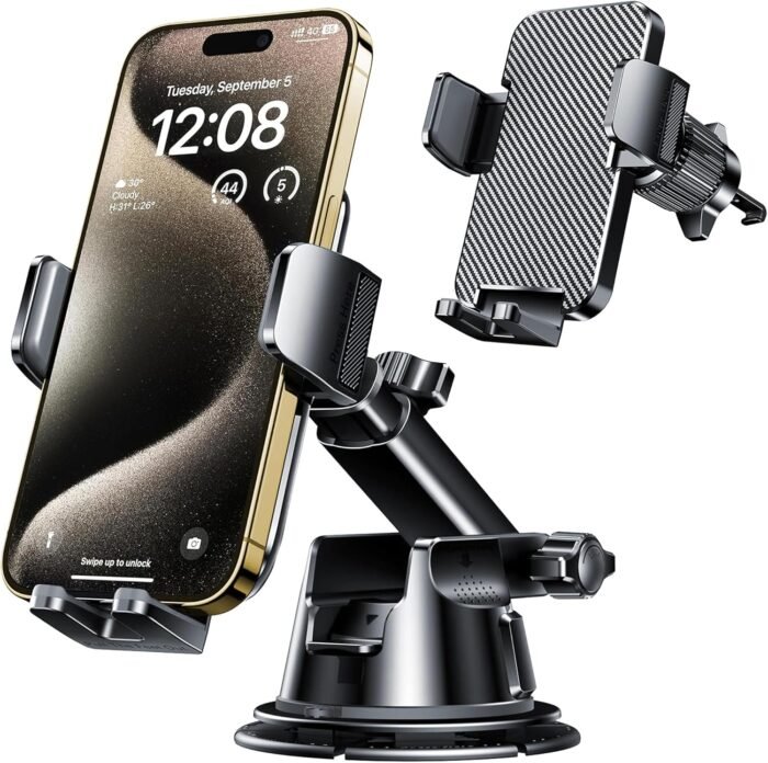 Qifutan Dash Mounted Holders Phone Holders for Your Car Phone Mount for Car Windshield Dashboard Air Vent Universal Hands Free Automobile Cell Phone Holder Fit for iPhone Smartphone - Image 1