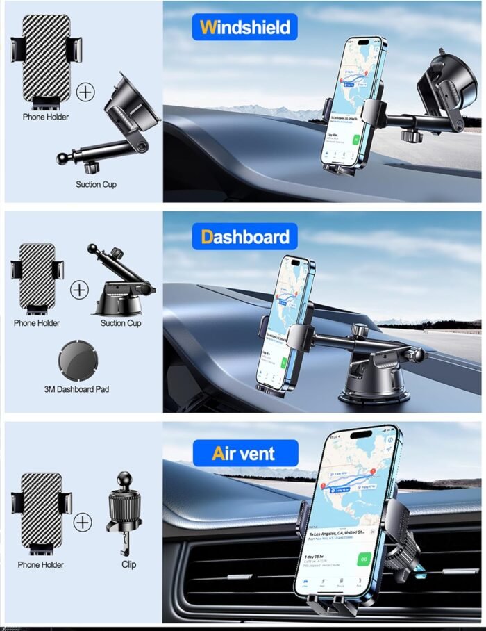 Qifutan Dash Mounted Holders Phone Holders for Your Car Phone Mount for Car Windshield Dashboard Air Vent Universal Hands Free Automobile Cell Phone Holder Fit for iPhone Smartphone - Image 4