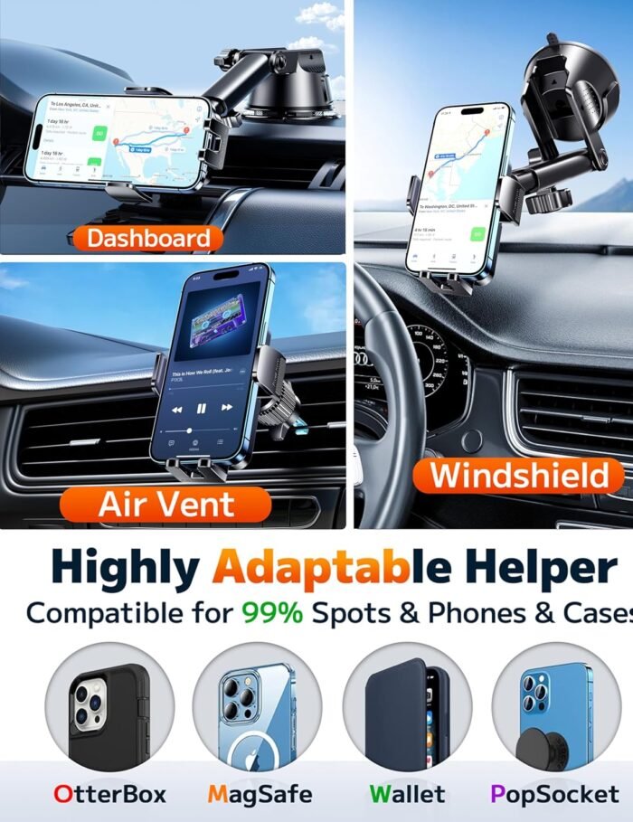 Qifutan Dash Mounted Holders Phone Holders for Your Car Phone Mount for Car Windshield Dashboard Air Vent Universal Hands Free Automobile Cell Phone Holder Fit for iPhone Smartphone - Image 5