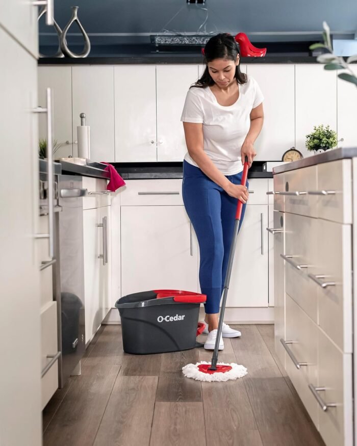 O-Cedar EasyWring Microfiber Spin Mop & Bucket Floor Cleaning System + 2 Extra Refills, Red/Gray - Image 7