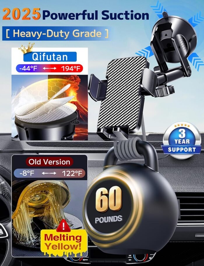 Qifutan Dash Mounted Holders Phone Holders for Your Car Phone Mount for Car Windshield Dashboard Air Vent Universal Hands Free Automobile Cell Phone Holder Fit for iPhone Smartphone - Image 3