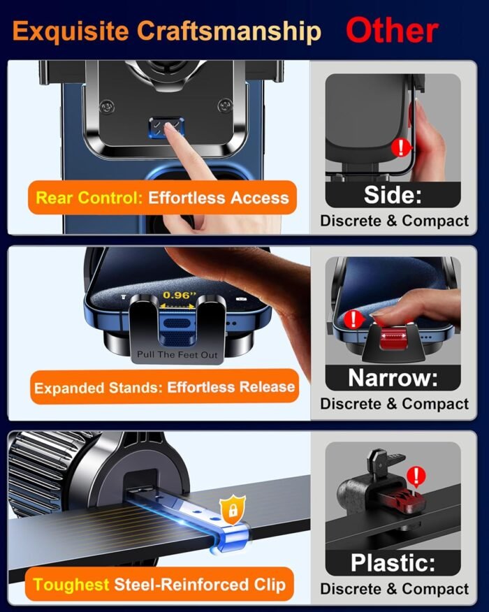 Qifutan Dash Mounted Holders Phone Holders for Your Car Phone Mount for Car Windshield Dashboard Air Vent Universal Hands Free Automobile Cell Phone Holder Fit for iPhone Smartphone - Image 6
