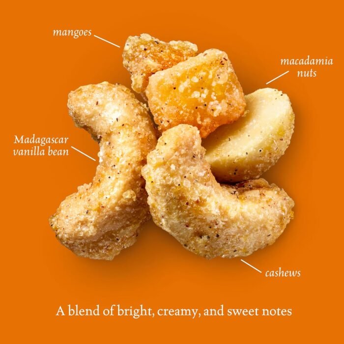 Sahale Snacks Tangerine Vanilla Cashew-Macadamia Glazed Mix, 4 oz Pouches (6 Packs) - Dry-Roasted Deluxe Mixed Nuts with Mangoes & Madagascar Vanilla - Non-GMO, Kosher, & Certified Gluten-Free Snacks - Image 4