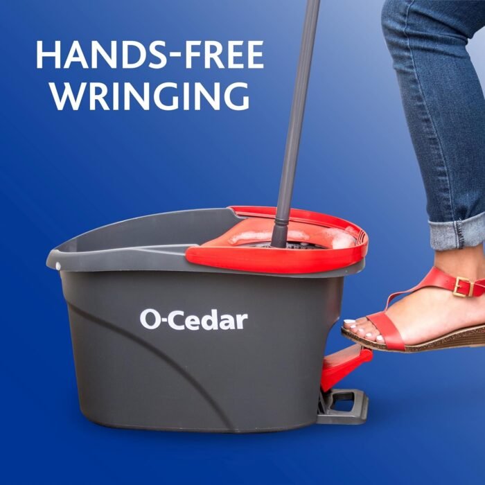 O-Cedar EasyWring Microfiber Spin Mop & Bucket Floor Cleaning System + 2 Extra Refills, Red/Gray - Image 3