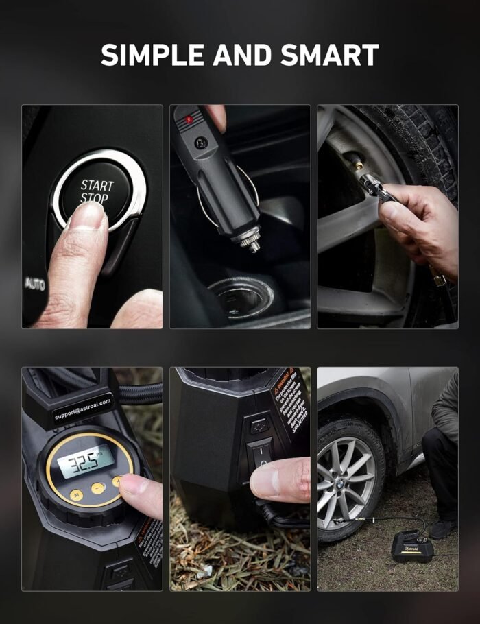 AstroAI Tire Inflator Portable Air Compressor Air Pump for Car Tires-Car Accessories, 9.8Ft Cord-12V DC-Powered Auto Pump with Digital Pressure Gauge, Emergency LED Light for Bicycle, Balloons, Yellow - Image 7