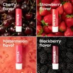 NIVEA Lip Care, Fruity Tinted Lip Balm Variety Pack, Cherry, Strawberry, Blackberry and Watermelon Flavors, 3-in-1 Moisture, Repair and Color, 0.17 Oz Stick, Pack of 4 - Image 5