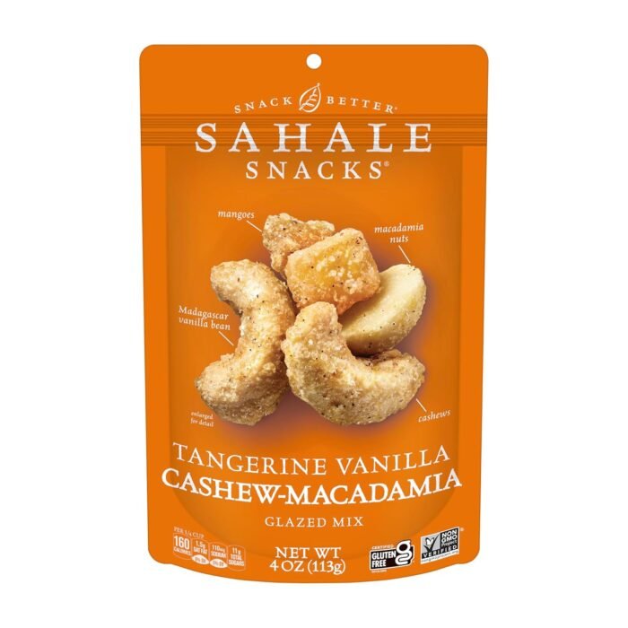 Sahale Snacks Tangerine Vanilla Cashew-Macadamia Glazed Mix, 4 oz Pouches (6 Packs) - Dry-Roasted Deluxe Mixed Nuts with Mangoes & Madagascar Vanilla - Non-GMO, Kosher, & Certified Gluten-Free Snacks - Image 1
