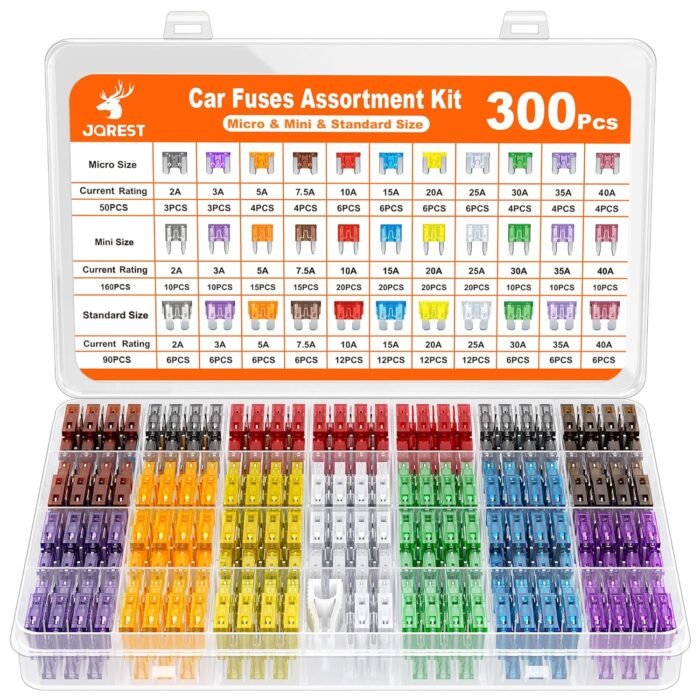 JOREST 300Pcs Car Fuse Assortment Kit, 160 Mini Blade Fuses Automotive + 90 Standard Auto Fuses + 50 Micro + Puller – Replacement for RV Camper Boat Truck (2Amp 3A 5A 7.5A 10A 15A 20A 25A 30A 35A 40A) - Image 1